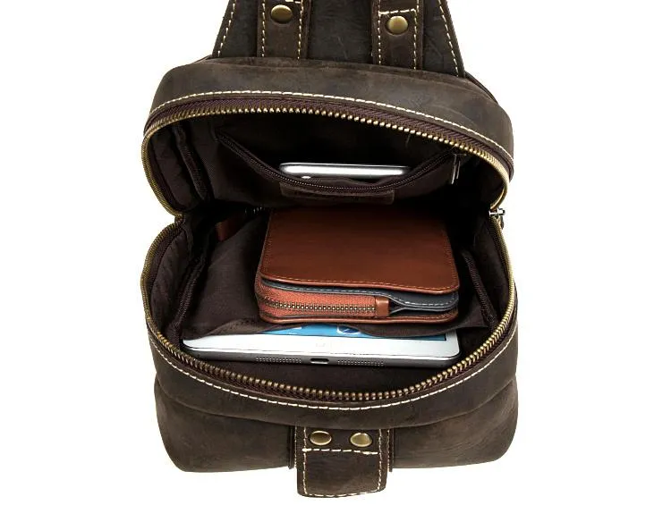 Leather Mens Cool Sling Bag Crossbody Bag Chest Bag for men
