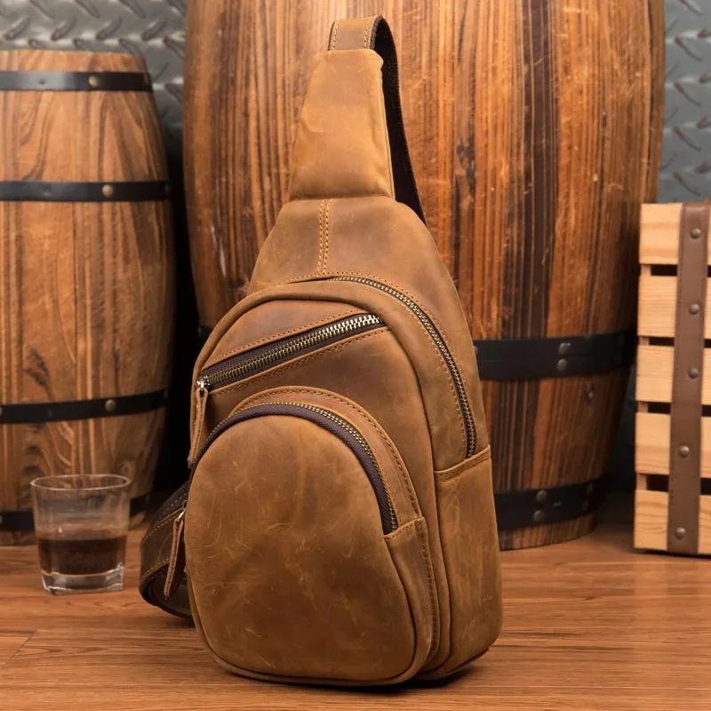 Leather Mens Cool Sling Bag Crossbody Bag Chest Bag for men