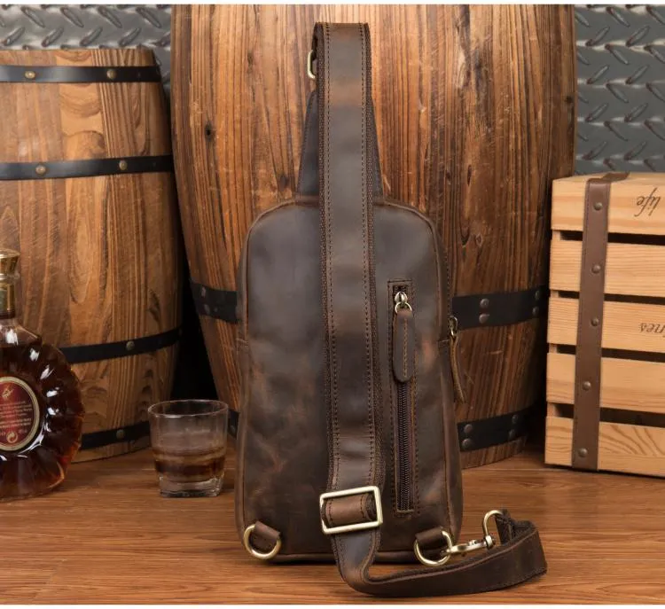 Leather Mens Cool Sling Bag Crossbody Bag Chest Bag for men