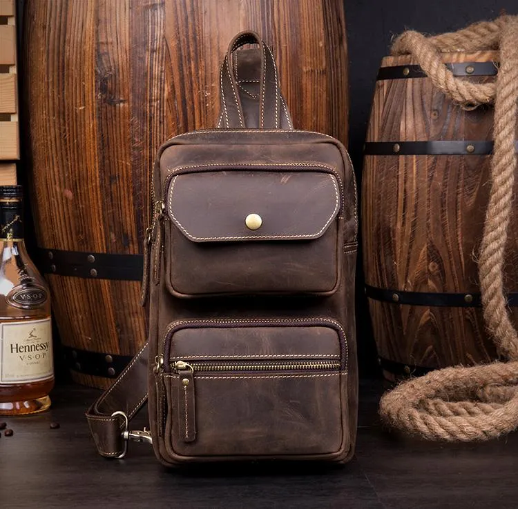 Leather Mens Cool Sling Bag Crossbody Bag Chest Bag for men