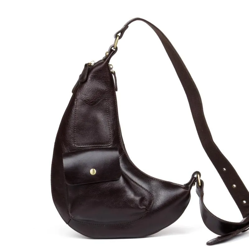 Leather Mens Cool Sling Bag Crossbody Bag Chest Bag for men