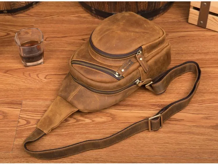 Leather Mens Cool Sling Bag Crossbody Bag Chest Bag for men