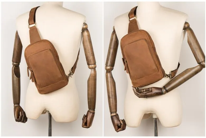 Leather Mens Cool Sling Bag Crossbody Bag Chest Bag for men