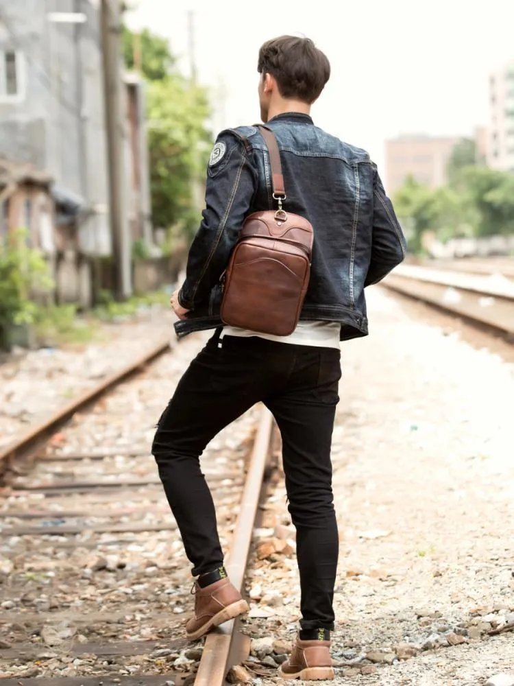 Leather Mens Cool Sling Bag Crossbody Bag Chest Bag for men