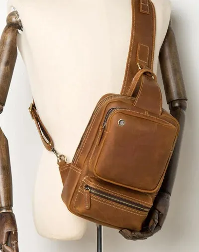 Leather Mens Cool Sling Bag Crossbody Bag Chest Bag for men