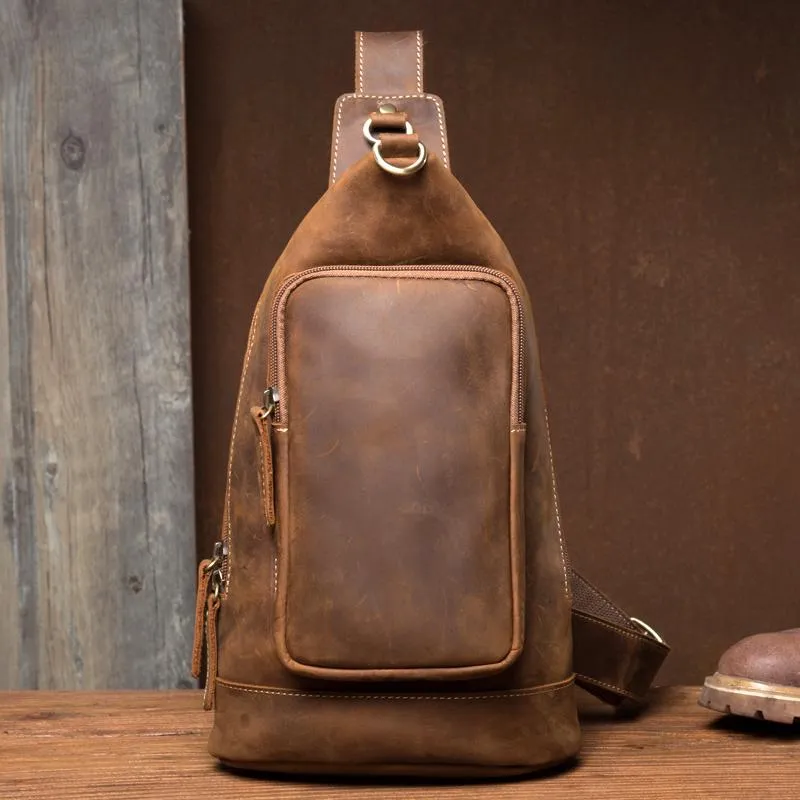 Leather Mens Cool Sling Bag Crossbody Bag Chest Bag for men