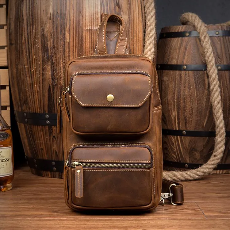 Leather Mens Cool Sling Bag Crossbody Bag Chest Bag for men
