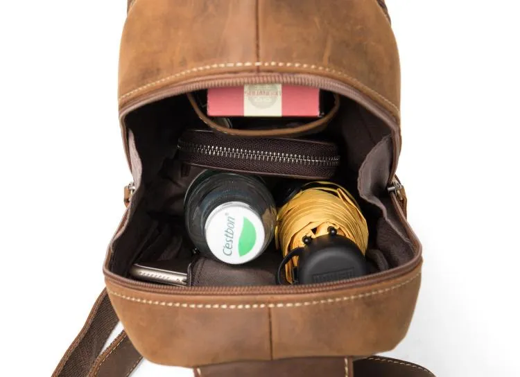 Leather Mens Cool Sling Bag Crossbody Bag Chest Bag for men
