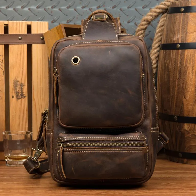 Leather Mens Cool Sling Bag Crossbody Bag Chest Bag for men