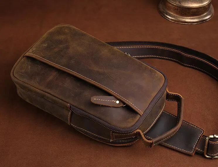 Leather Sling Bag for Men Vintage Chest Crossbody Bag For Men
