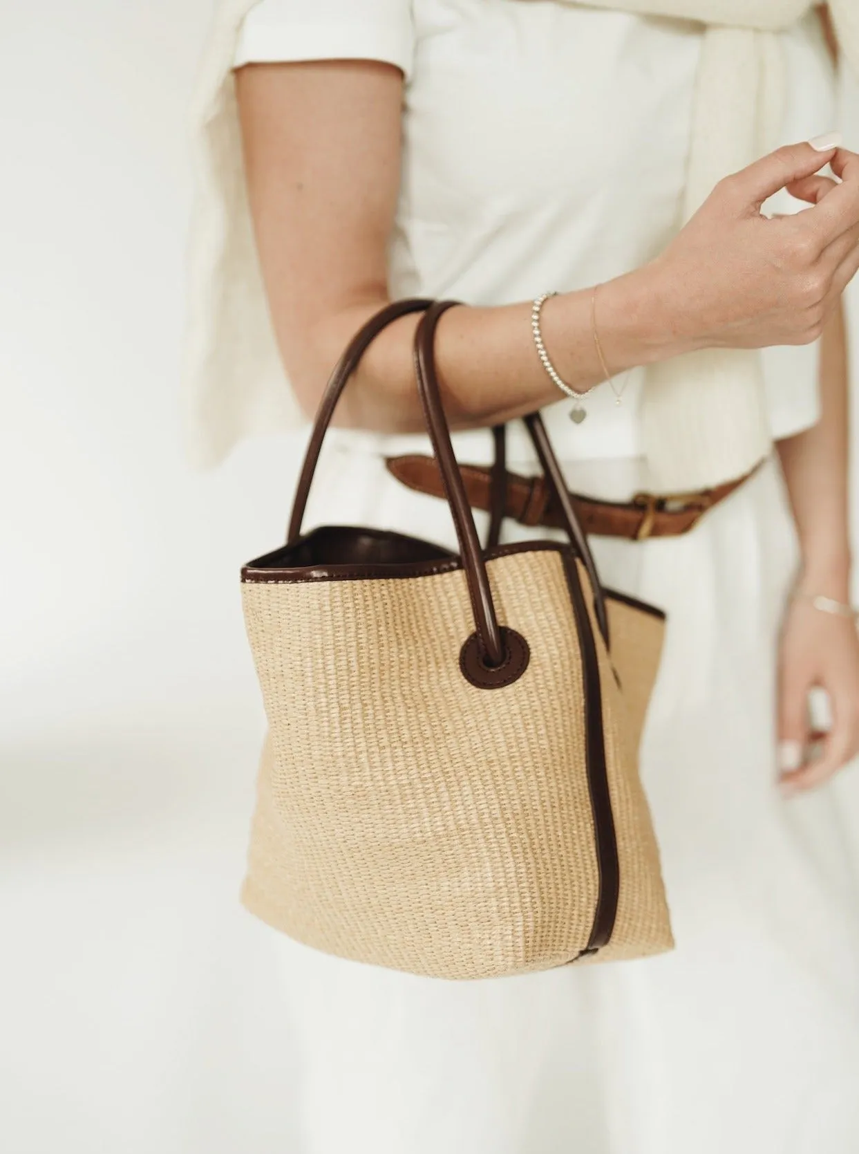 Leather-trimmed Raffia Bucket Bag(Pre-Order. Will Ship Mid-May)