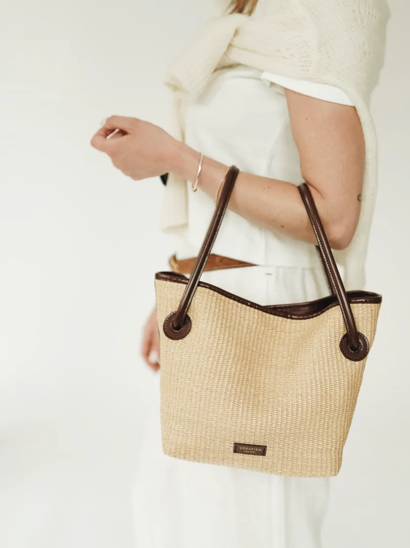 Leather-trimmed Raffia Bucket Bag(Pre-Order. Will Ship Mid-May)