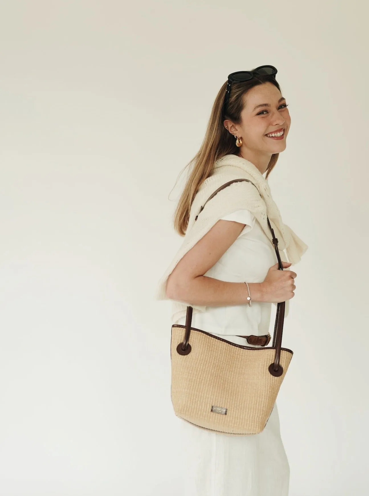 Leather-trimmed Raffia Bucket Bag(Pre-Order. Will Ship Mid-May)