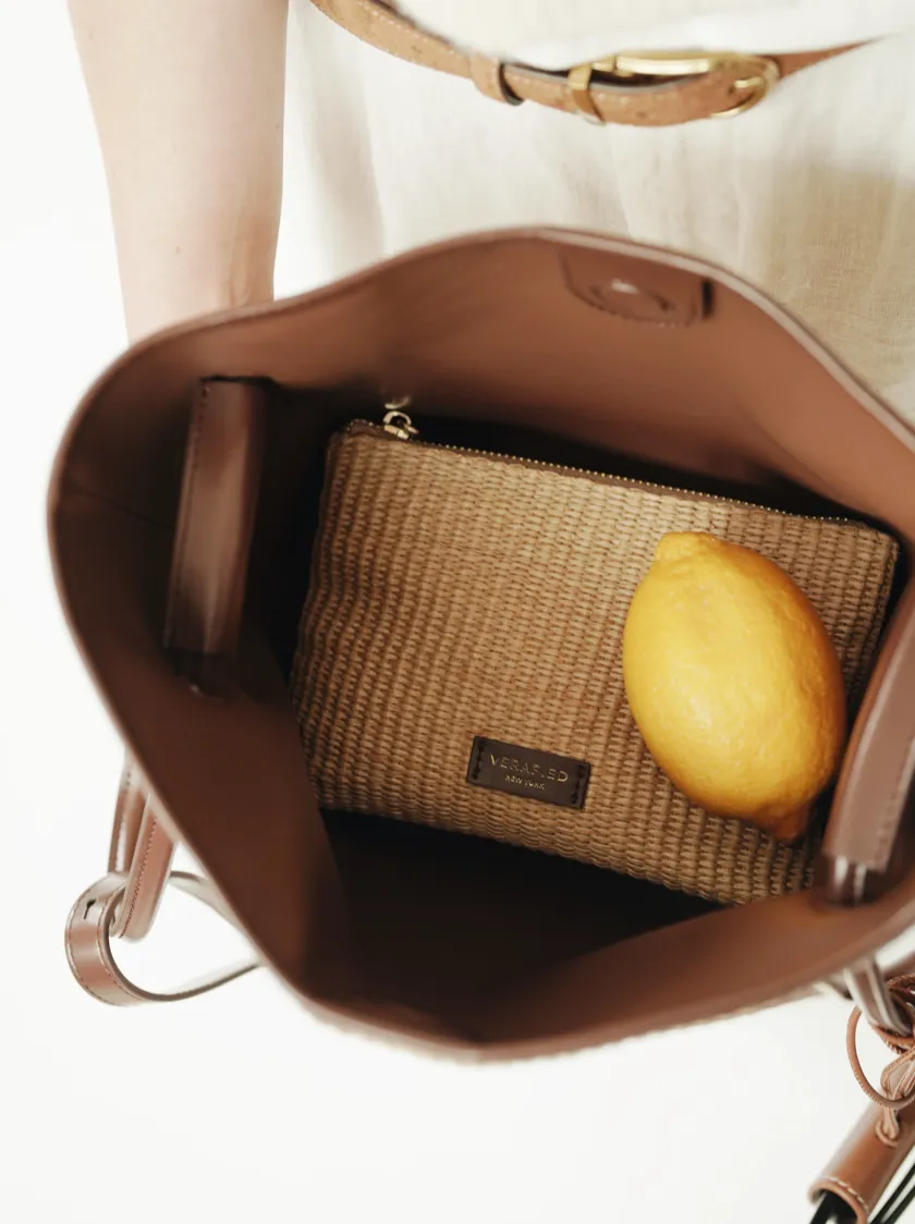 Leather-trimmed Raffia Bucket Bag(Pre-Order. Will Ship Mid-May)