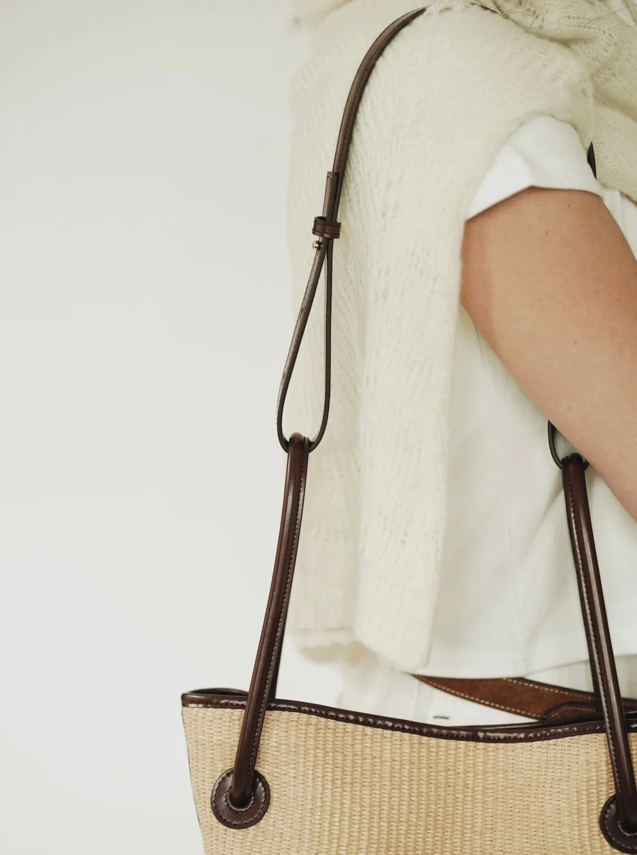 Leather-trimmed Raffia Bucket Bag(Pre-Order. Will Ship Mid-May)