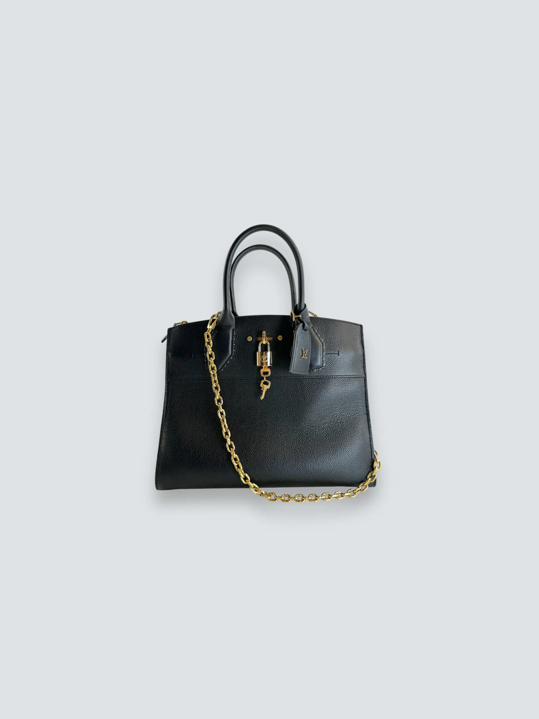Louis Vuitton Black Leather City Steamer Tote