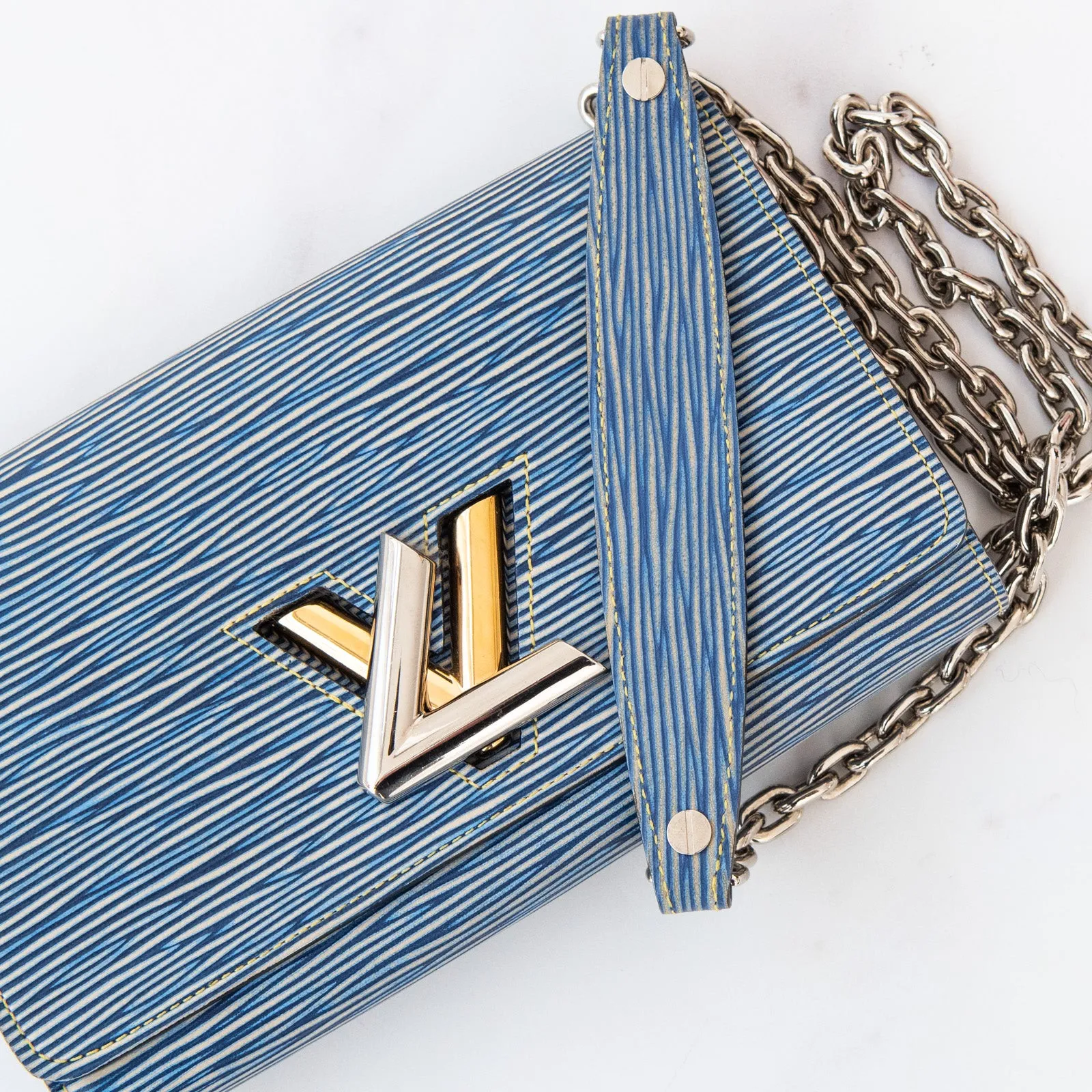 Louis Vuitton Twist Chain Light Denim Epi Leather Wallet On Chain Bag