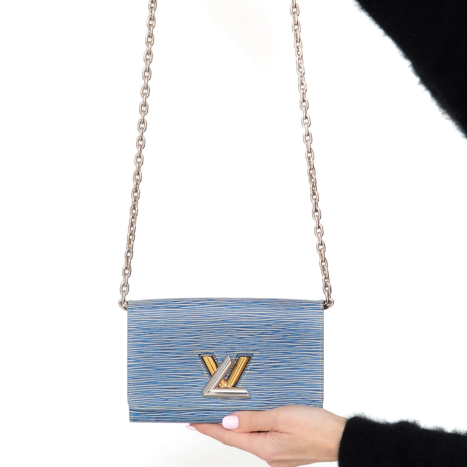 Louis Vuitton Twist Chain Light Denim Epi Leather Wallet On Chain Bag
