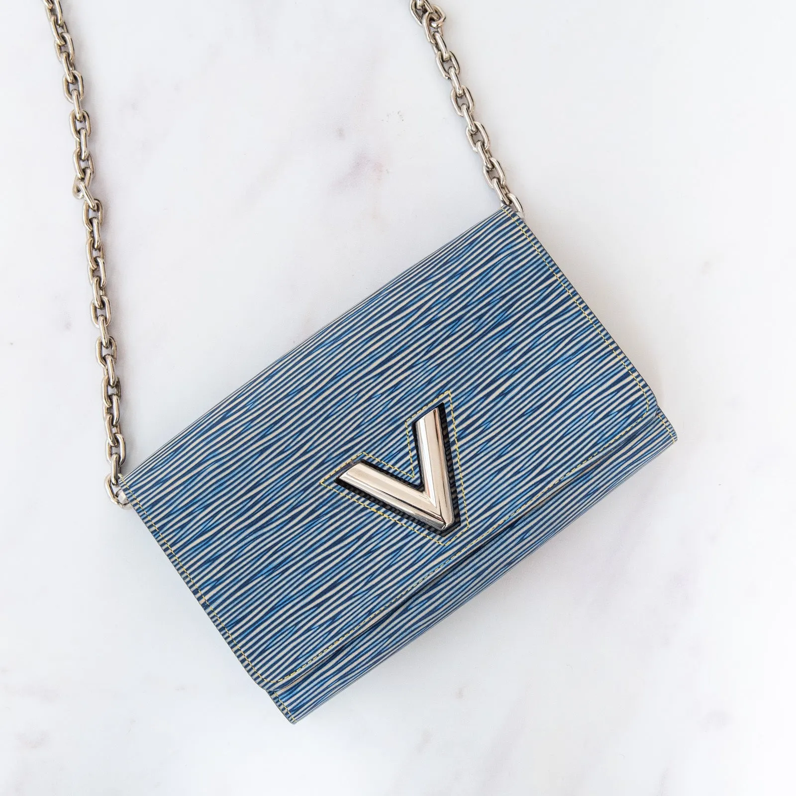Louis Vuitton Twist Chain Light Denim Epi Leather Wallet On Chain Bag