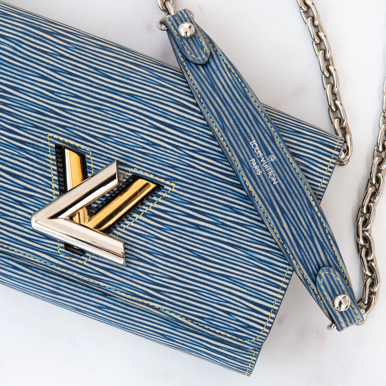 Louis Vuitton Twist Chain Light Denim Epi Leather Wallet On Chain Bag