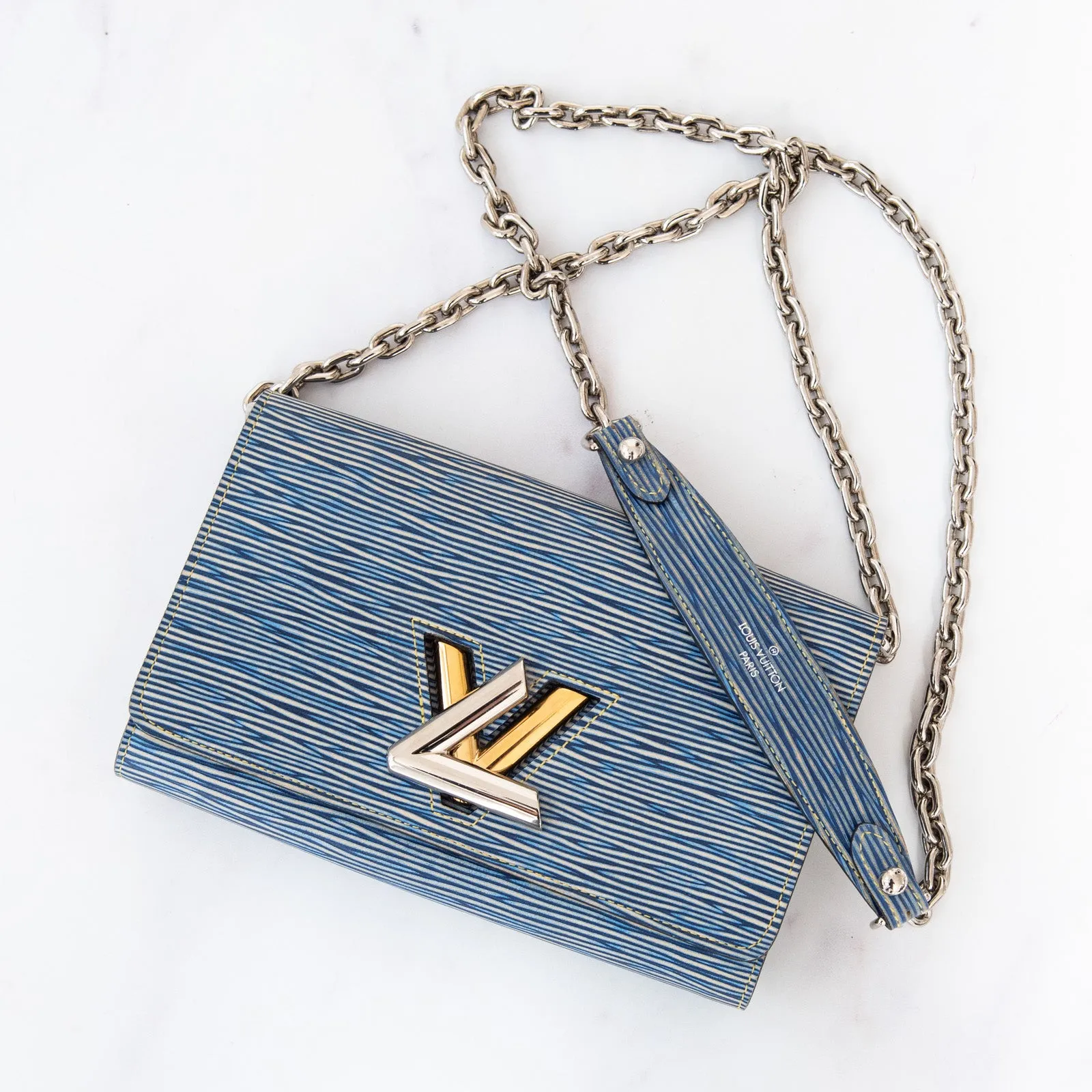 Louis Vuitton Twist Chain Light Denim Epi Leather Wallet On Chain Bag