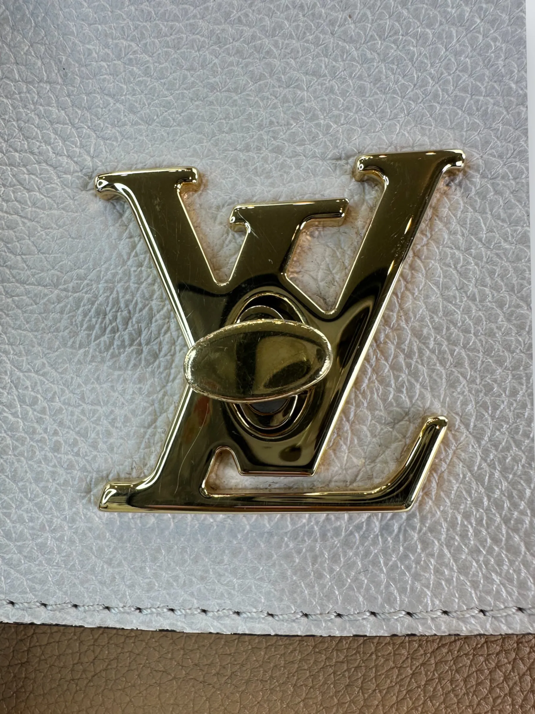 Louis Vuitton Two-Tone Cream & Tan Grained Calfskin Leather Lockme Ever BB