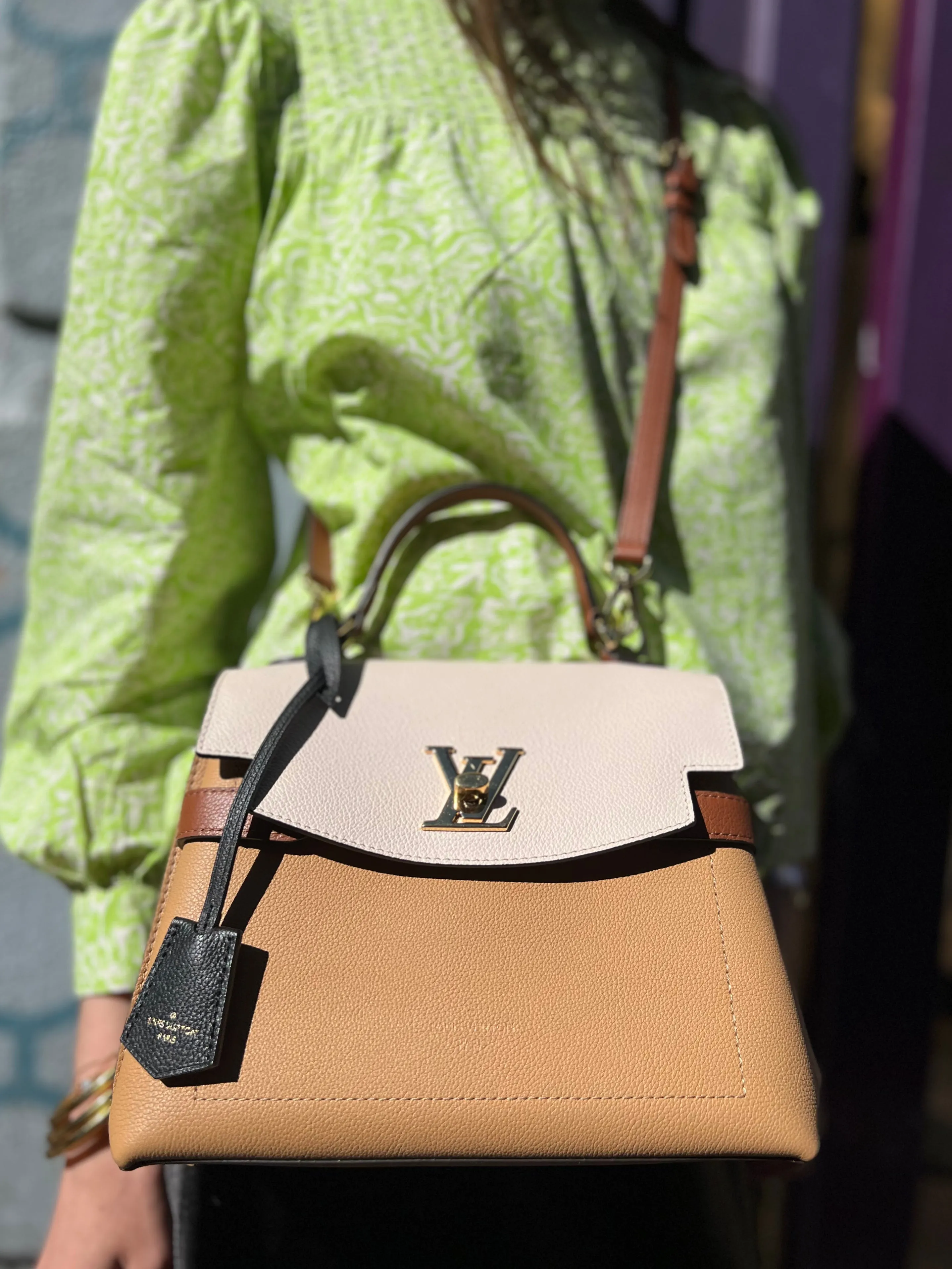 Louis Vuitton Two-Tone Cream & Tan Grained Calfskin Leather Lockme Ever BB