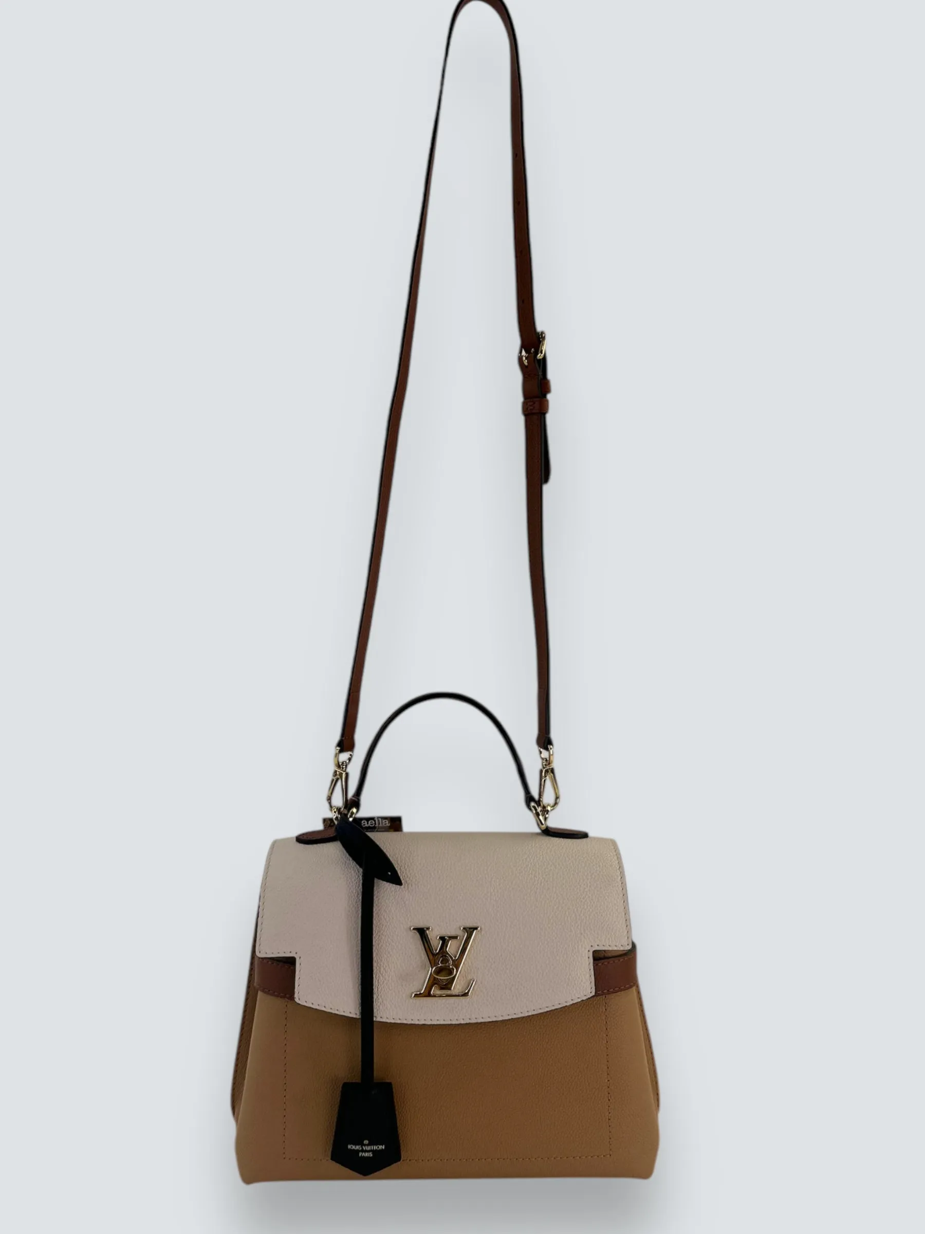 Louis Vuitton Two-Tone Cream & Tan Grained Calfskin Leather Lockme Ever BB