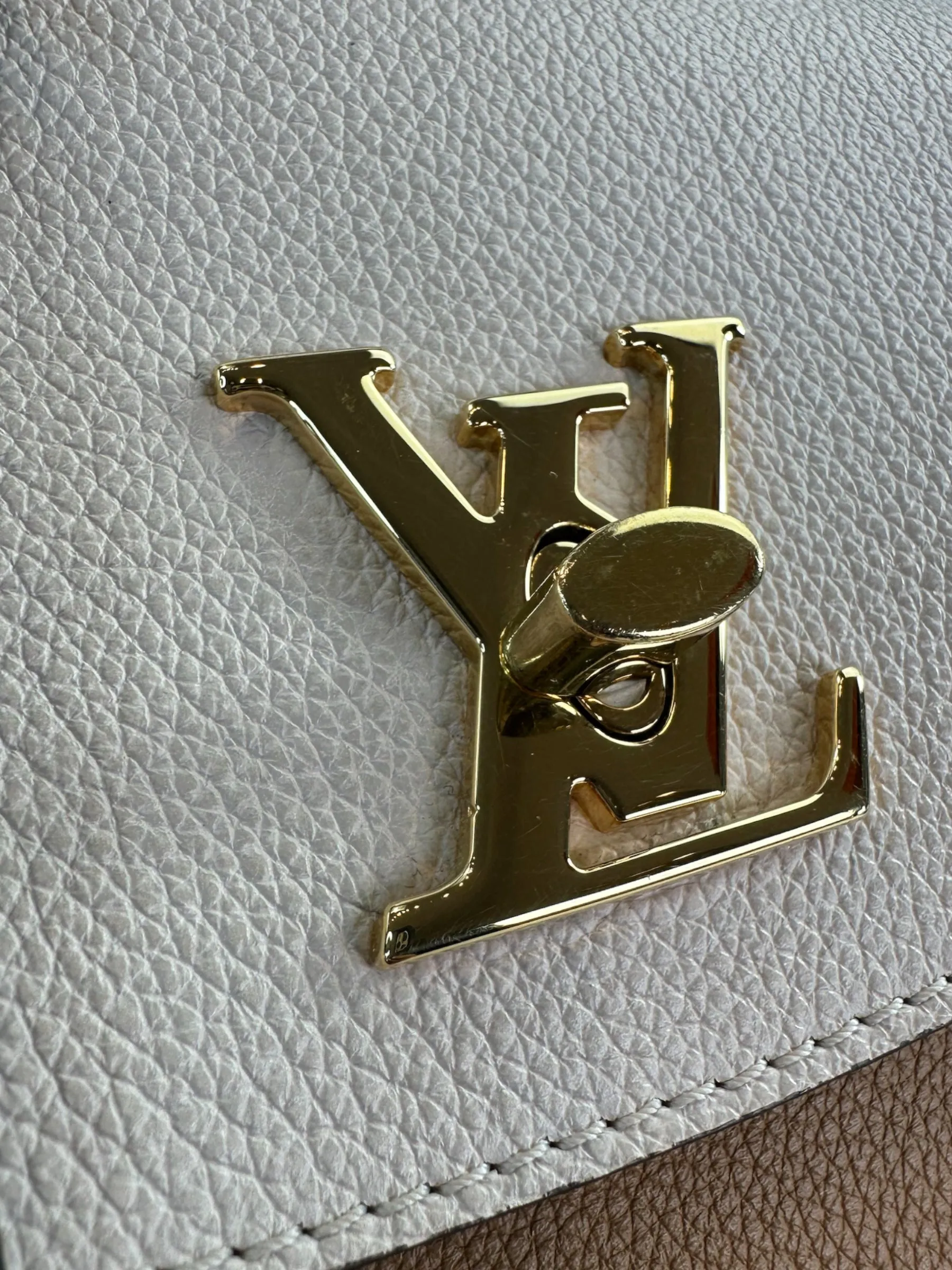Louis Vuitton Two-Tone Cream & Tan Grained Calfskin Leather Lockme Ever BB