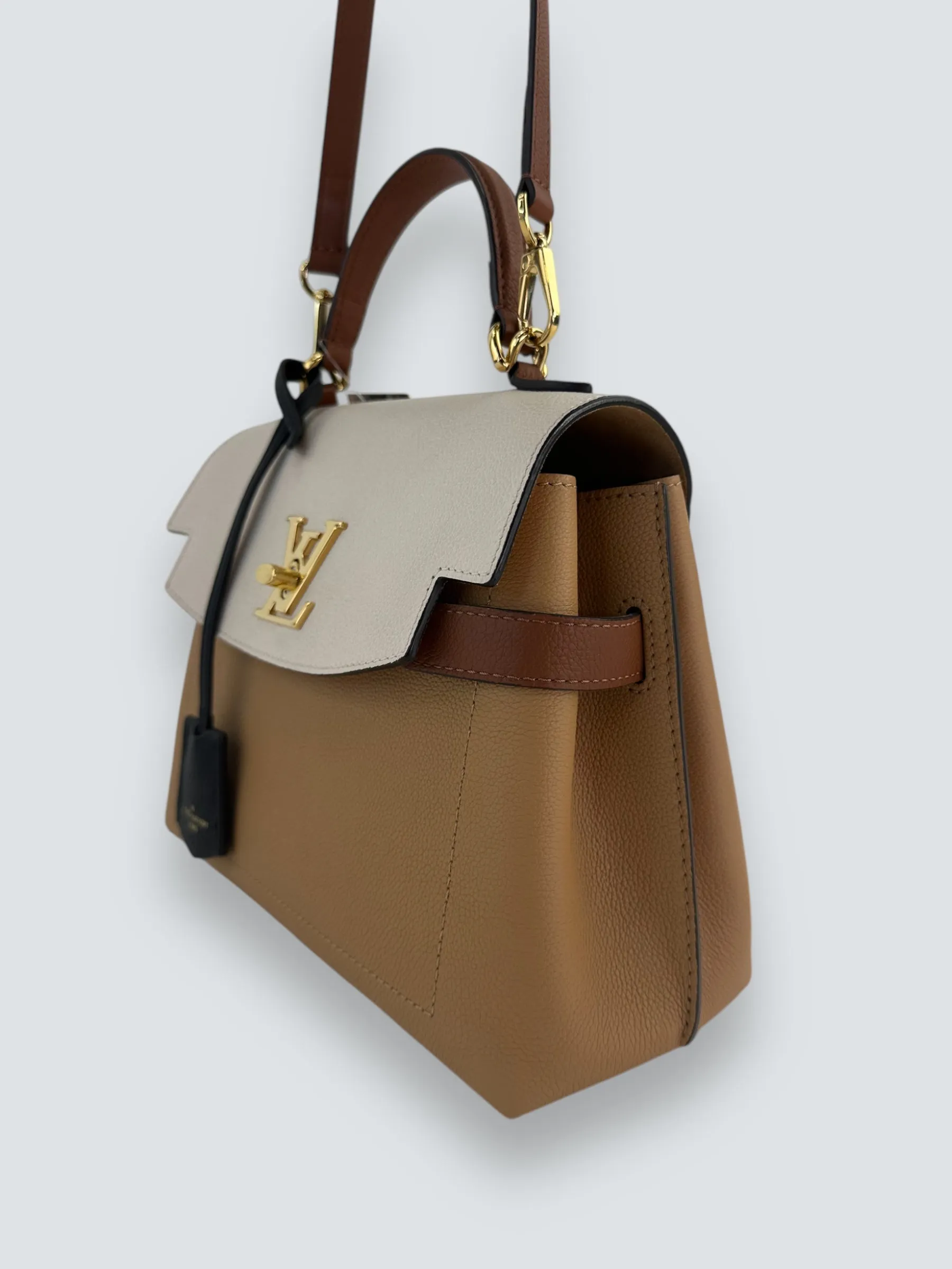 Louis Vuitton Two-Tone Cream & Tan Grained Calfskin Leather Lockme Ever BB