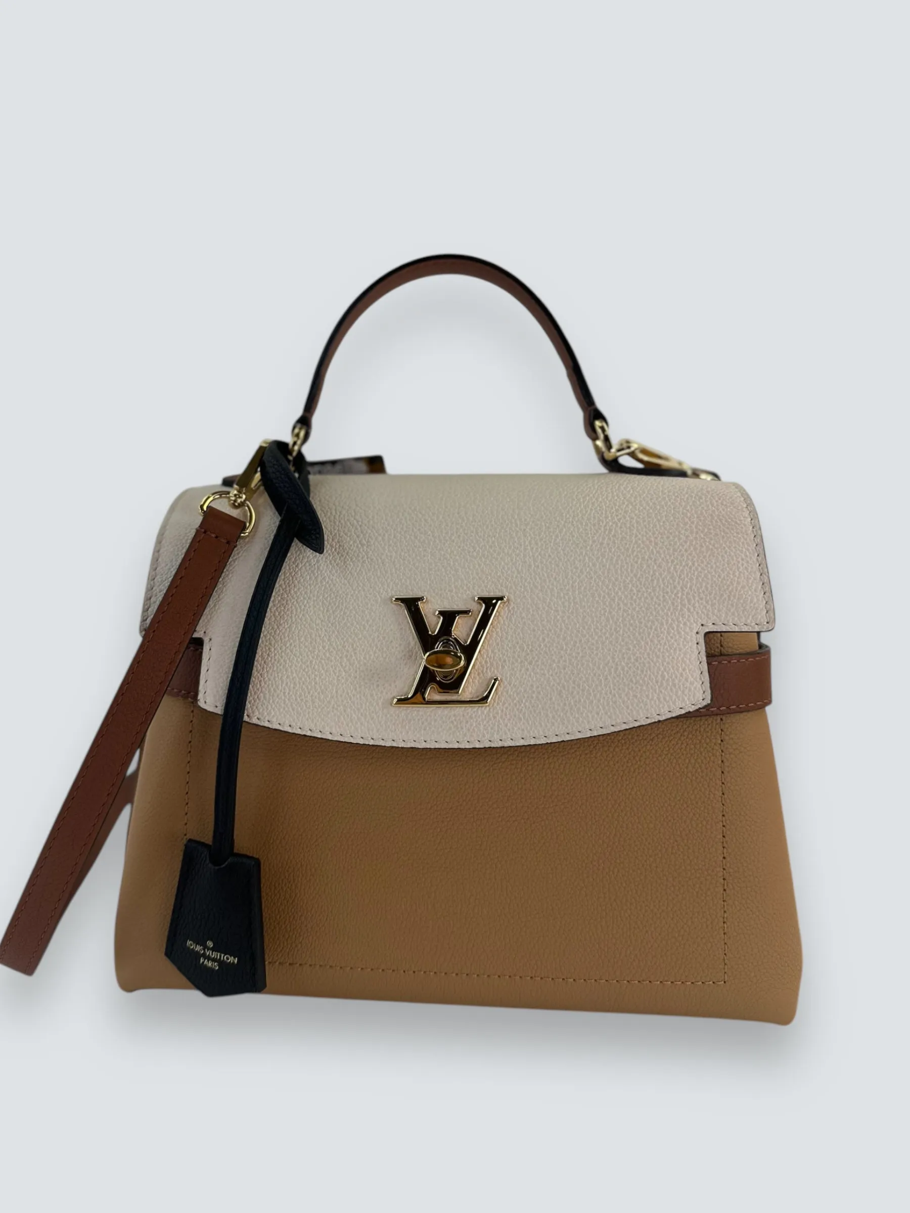 Louis Vuitton Two-Tone Cream & Tan Grained Calfskin Leather Lockme Ever BB