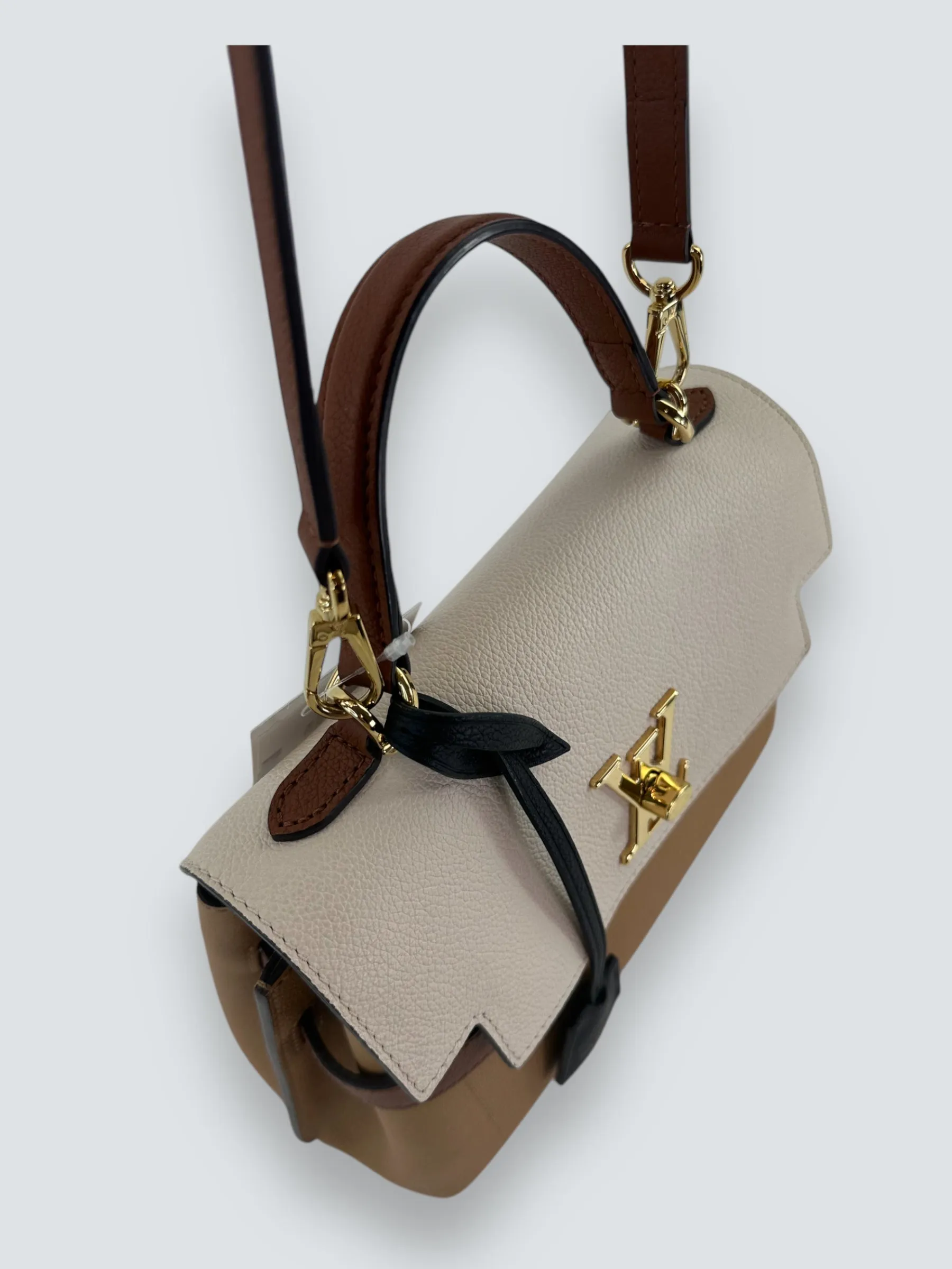 Louis Vuitton Two-Tone Cream & Tan Grained Calfskin Leather Lockme Ever BB
