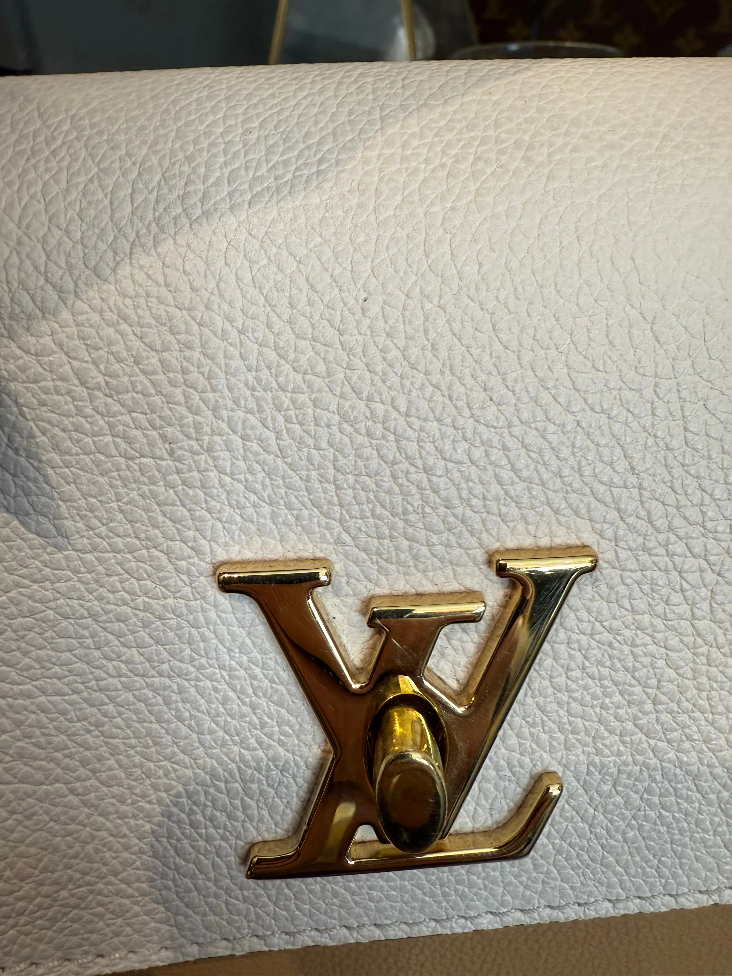 Louis Vuitton Two-Tone Cream & Tan Grained Calfskin Leather Lockme Ever BB