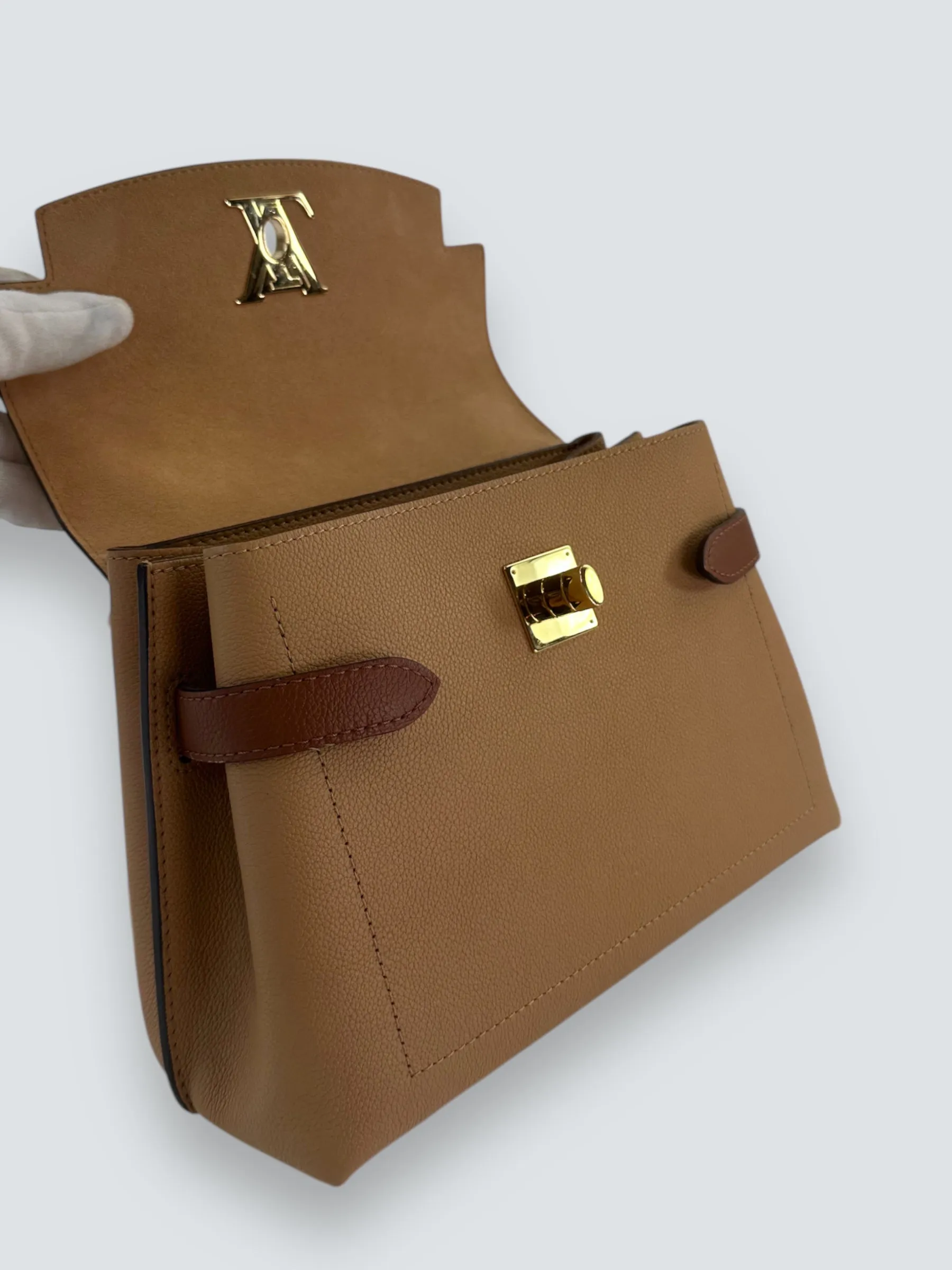 Louis Vuitton Two-Tone Cream & Tan Grained Calfskin Leather Lockme Ever BB