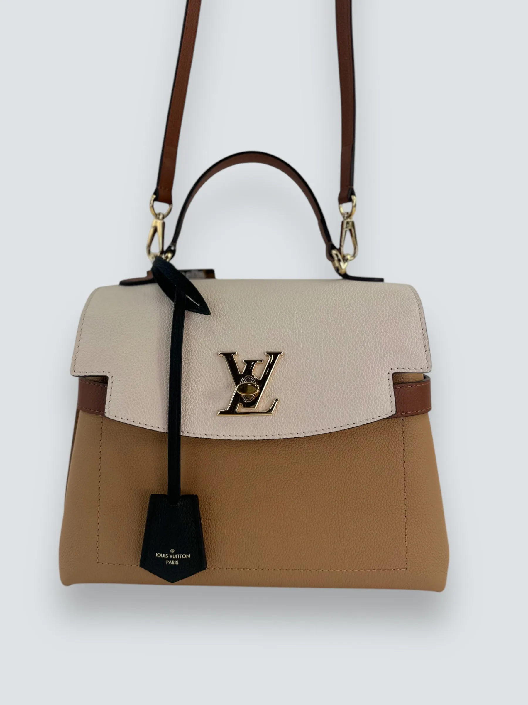 Louis Vuitton Two-Tone Cream & Tan Grained Calfskin Leather Lockme Ever BB