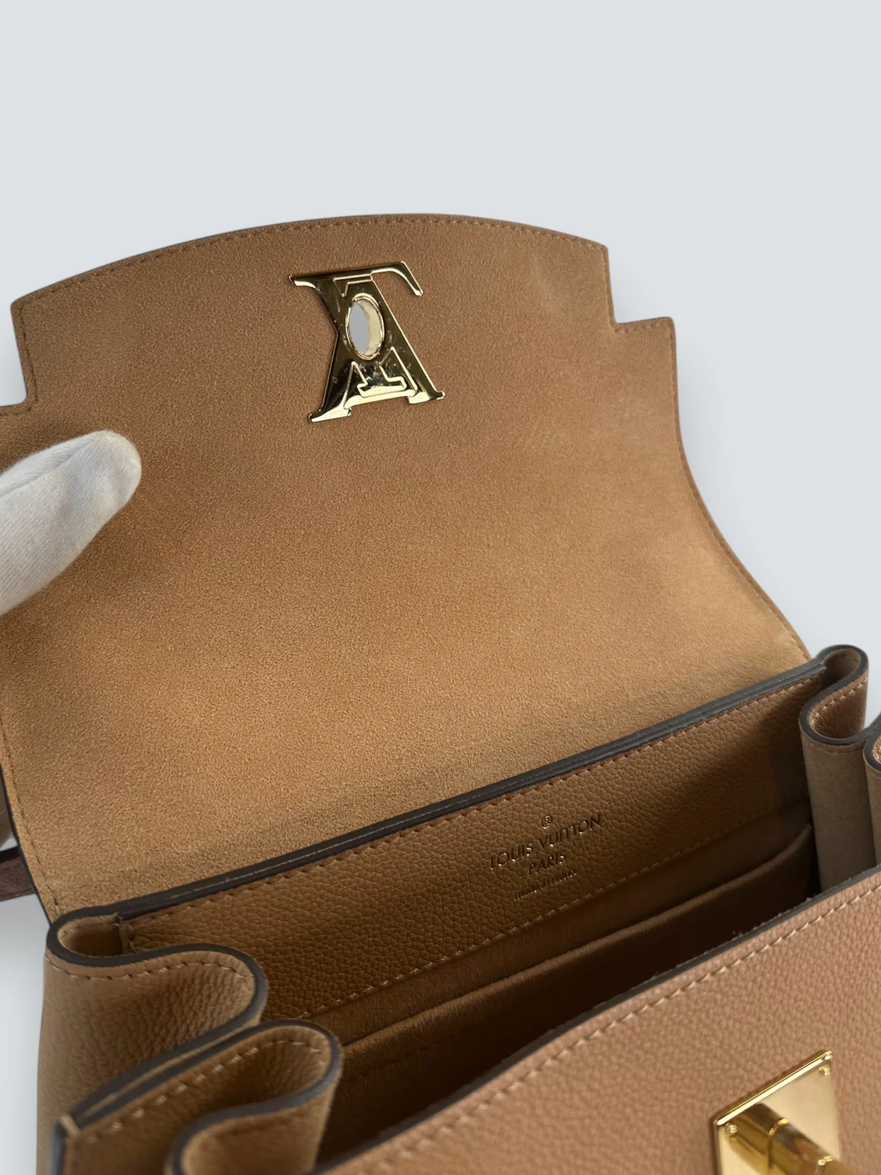Louis Vuitton Two-Tone Cream & Tan Grained Calfskin Leather Lockme Ever BB