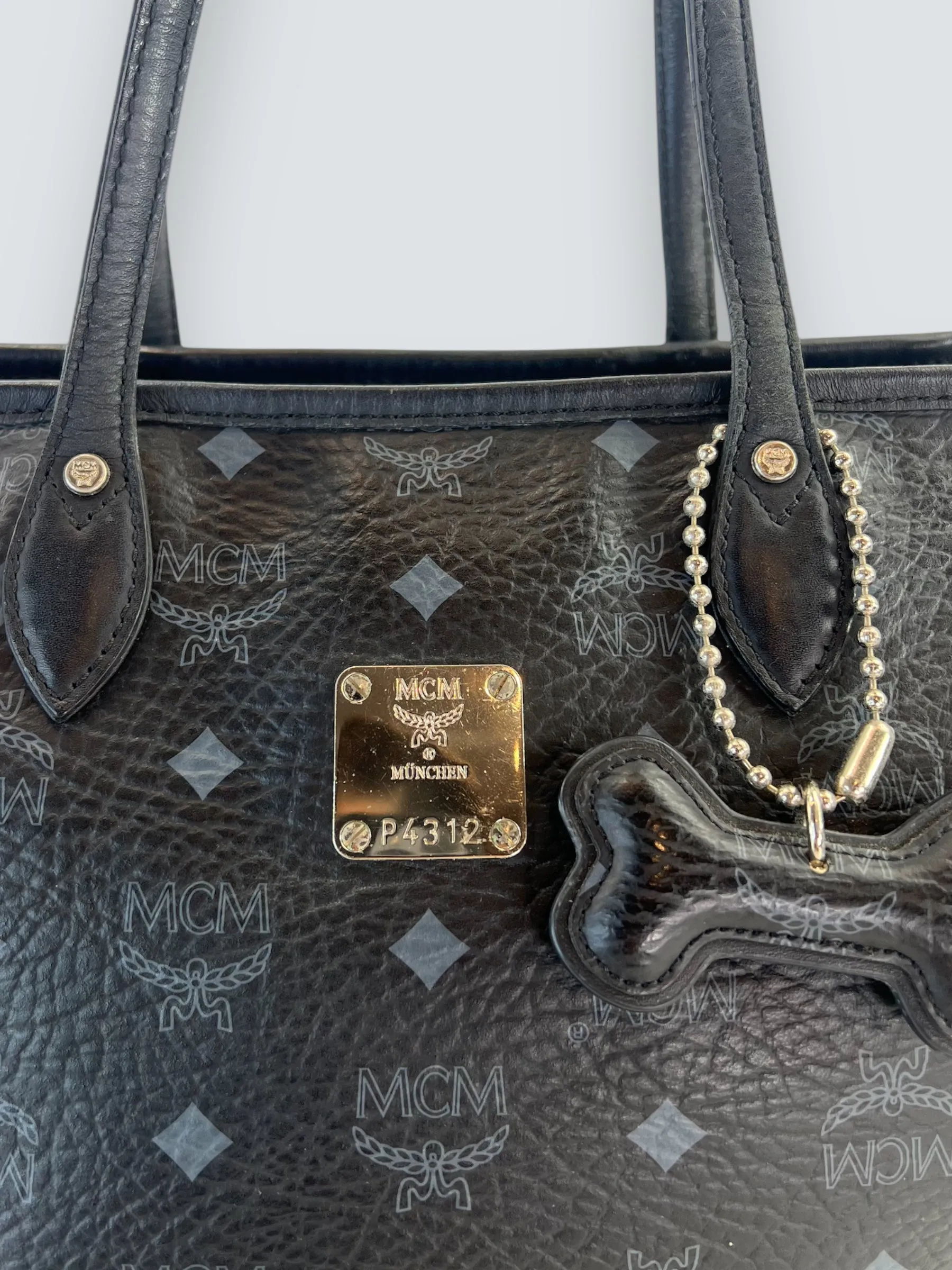 MCM Black Monogram Canvas Tote