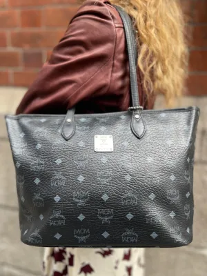 MCM Black Monogram Canvas Tote