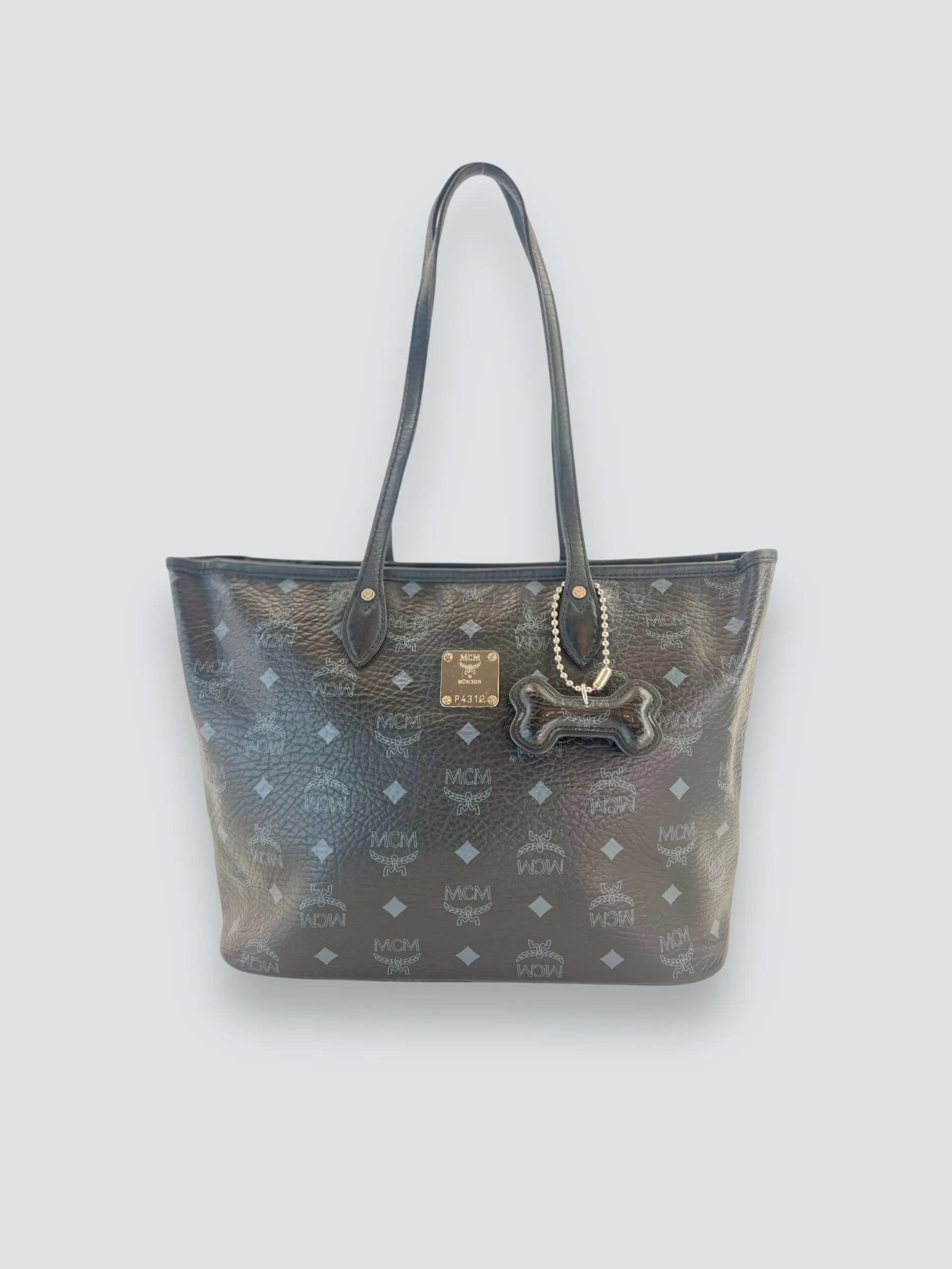 MCM Black Monogram Canvas Tote