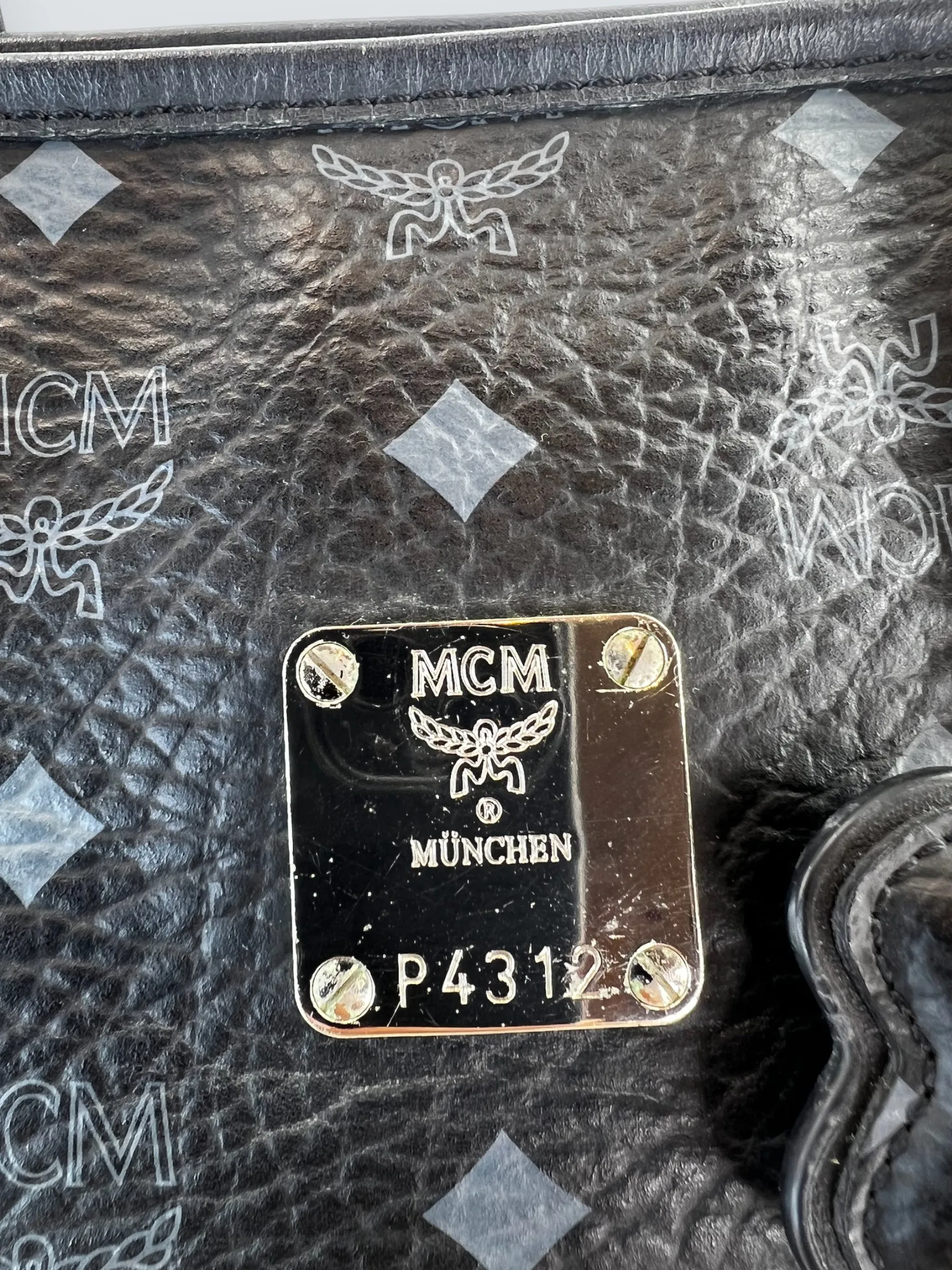 MCM Black Monogram Canvas Tote