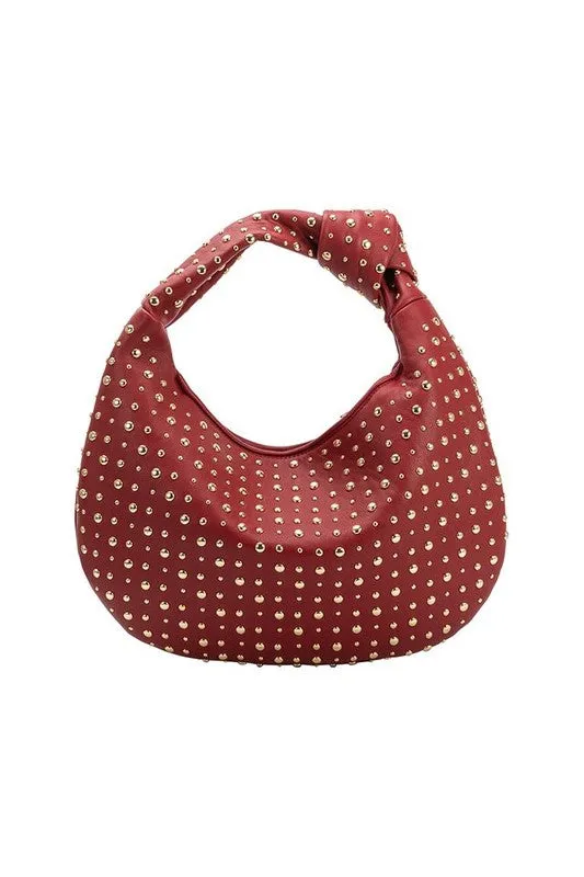 Melie Bianco Studded Red Brigitte Large Satchel Shoulder Bag