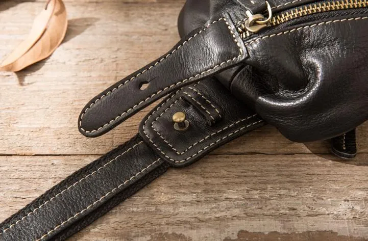 Mens Black Leather Sling Bag Sling Shoulder Bag Sling Backpack for men