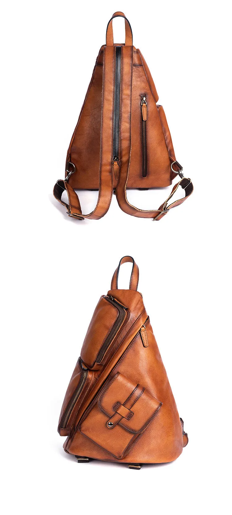 Men's Brown Leather Sling Bag Large Convertible Cool Backpacks Sling Crossbody Pack For Men