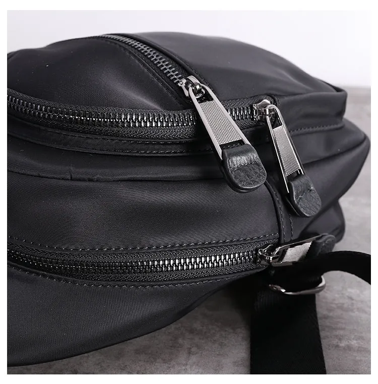 Mens Nylon Leather Sling Crossbody Pack Womens Black Nylon Chest Purse Nylon Sling Bag for Ladies