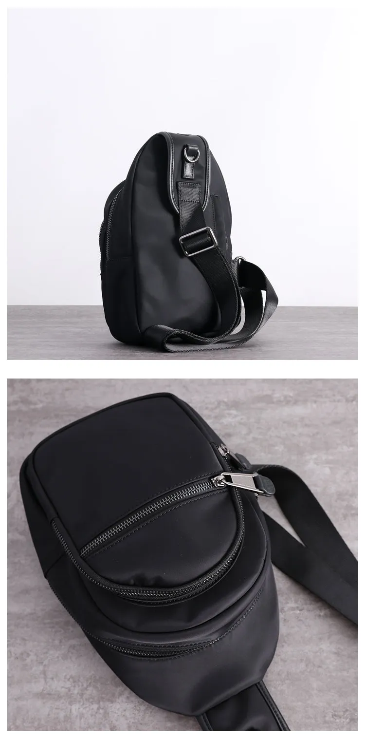 Mens Nylon Leather Sling Crossbody Pack Womens Black Nylon Chest Purse Nylon Sling Bag for Ladies