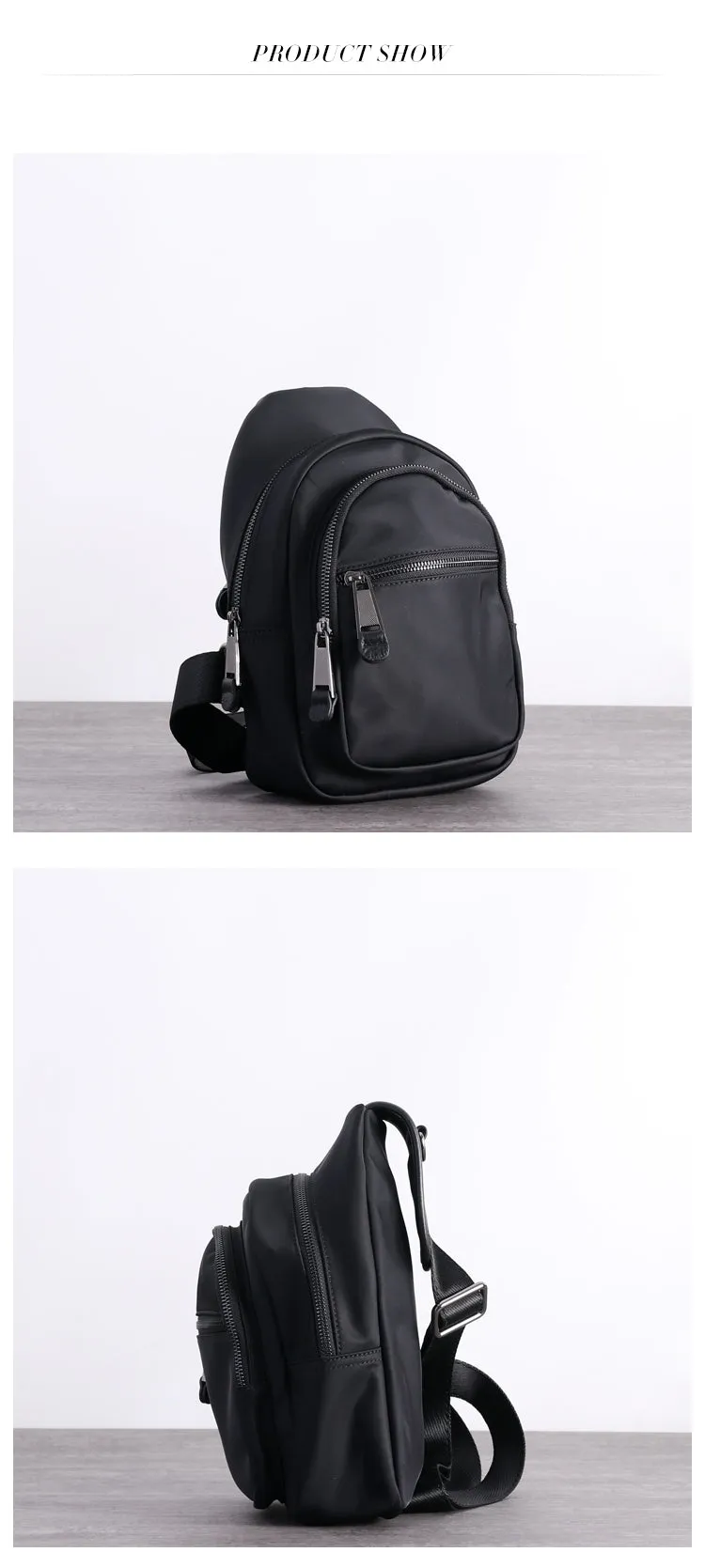 Mens Nylon Leather Sling Crossbody Pack Womens Black Nylon Chest Purse Nylon Sling Bag for Ladies