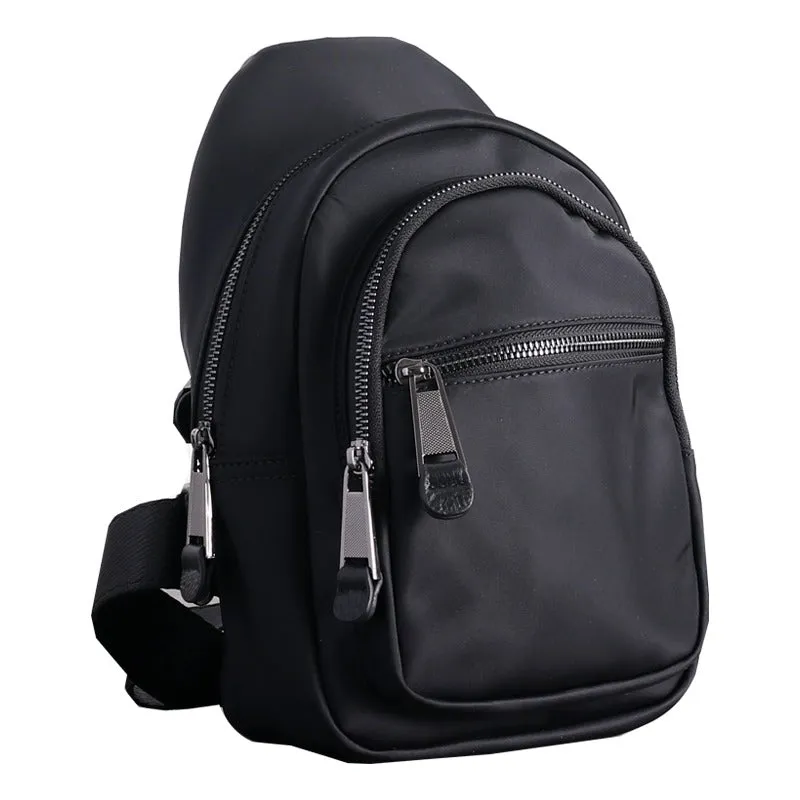 Mens Nylon Leather Sling Crossbody Pack Womens Black Nylon Chest Purse Nylon Sling Bag for Ladies