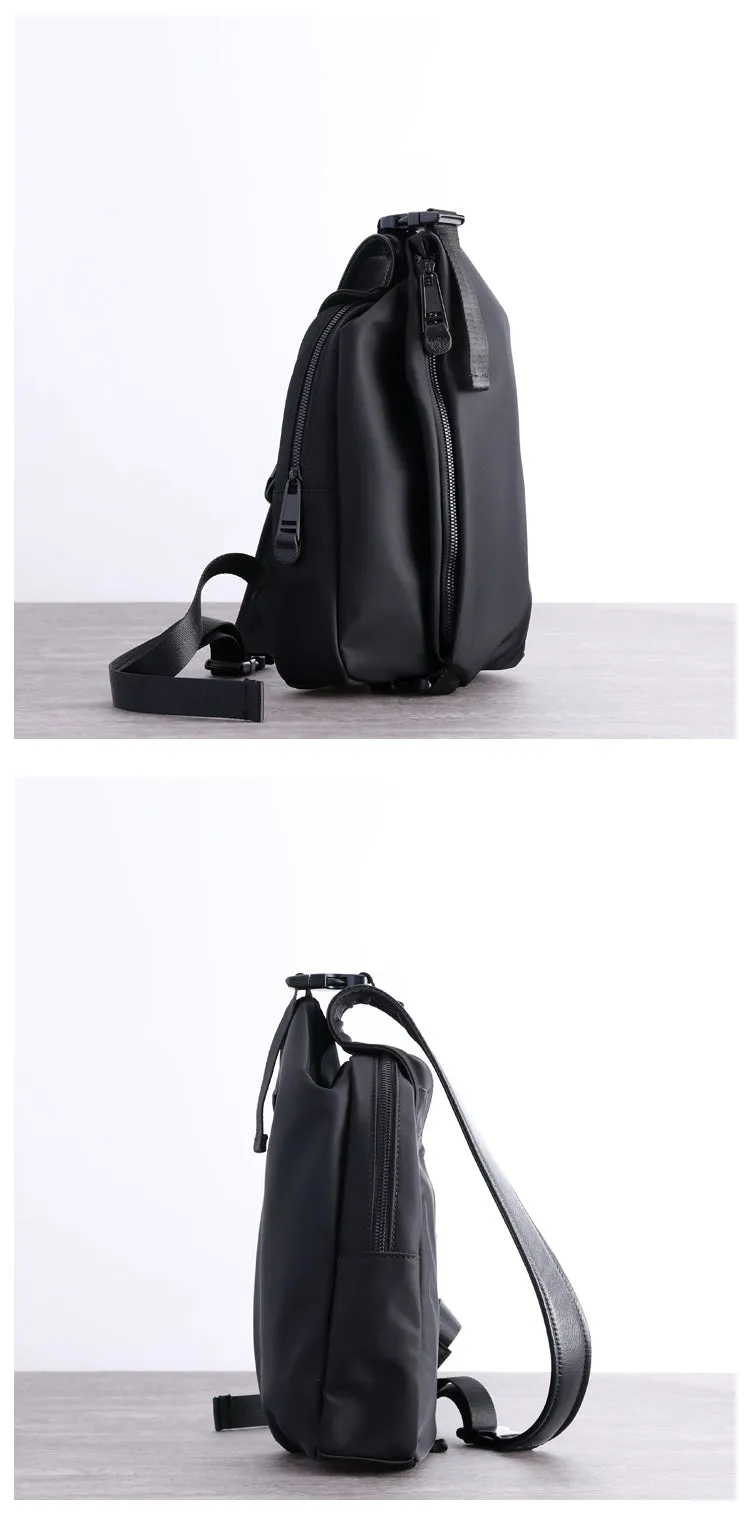 Mens Nylon Sling Bag Waterproof Black Nylon Biker Chest Purse Nylon Crossbody Sling Bag for Men