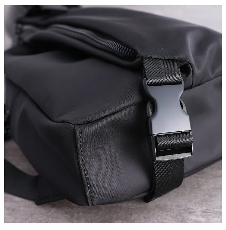 Mens Nylon Sling Bag Waterproof Black Nylon Biker Chest Purse Nylon Crossbody Sling Bag for Men