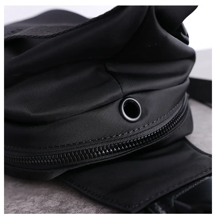 Mens Nylon Sling Bag Waterproof Black Nylon Biker Chest Purse Nylon Crossbody Sling Bag for Men